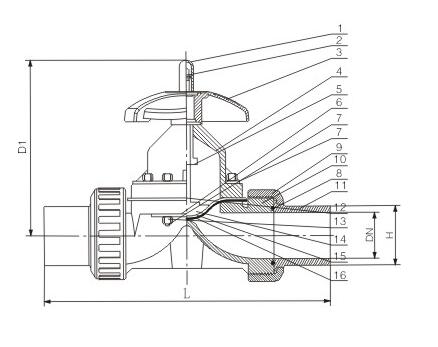 DIAPHRAGM VALVE(UNION)PPH SIZE